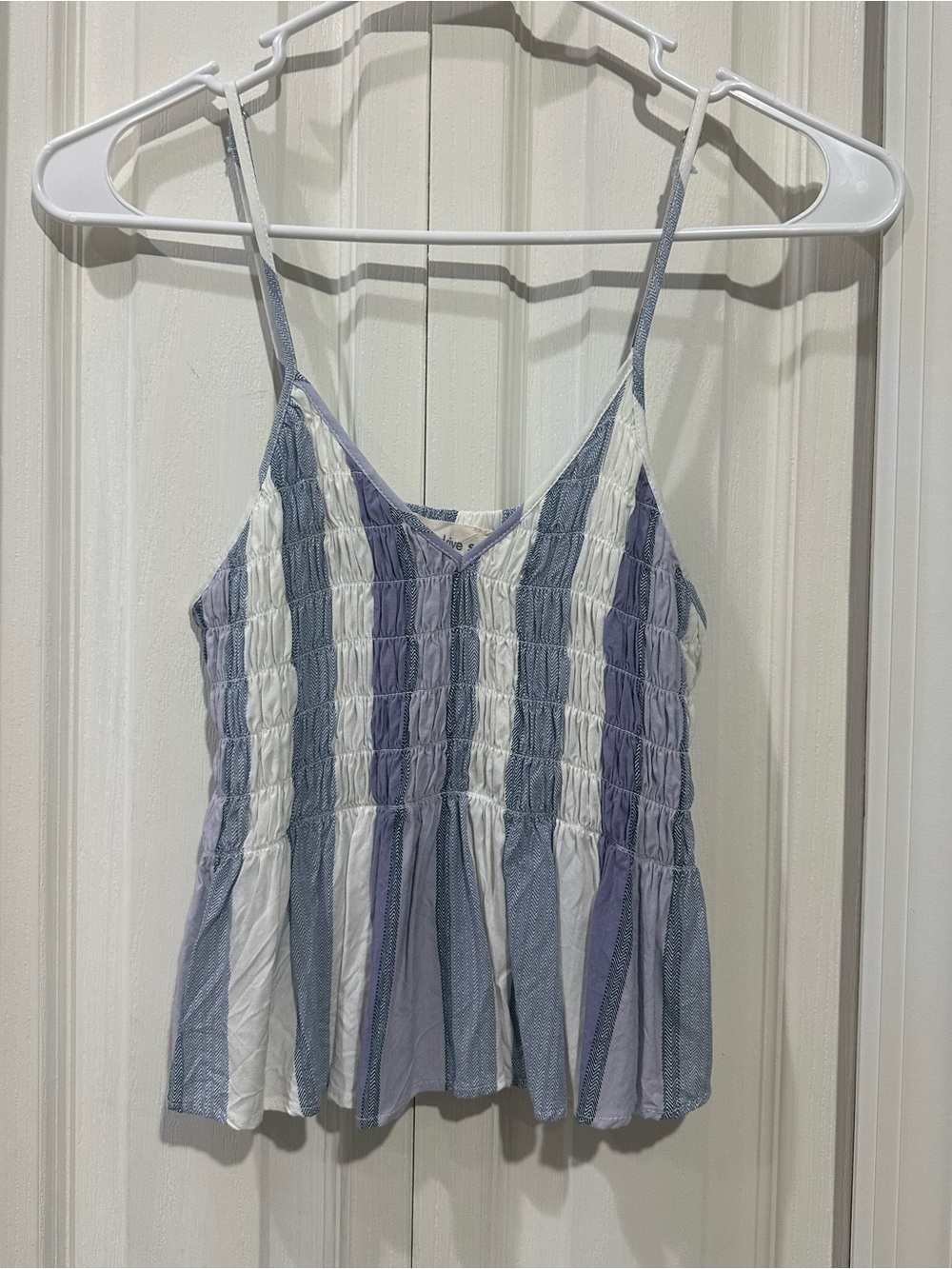 Women’s Blue, White & Lavender Striped Smocked Cami Tank Top Small